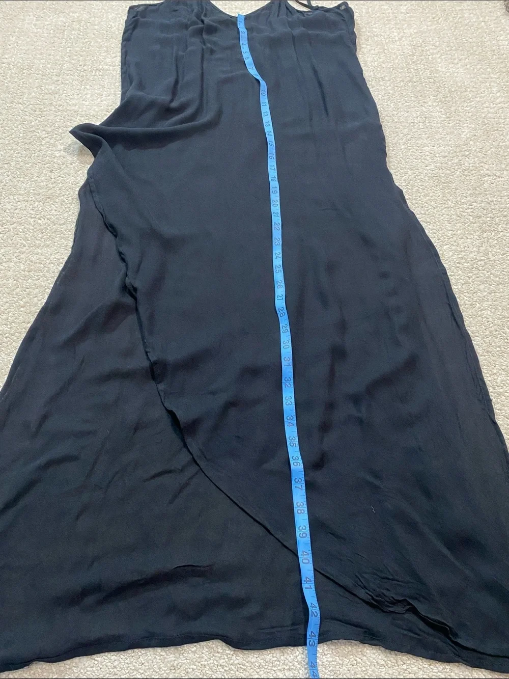 Free People Black Long Crisscross-Back Nightgown with Asymmetric Hem 100% Rayon